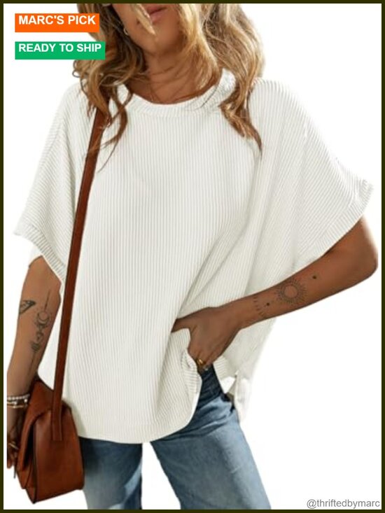 Tops - Oversized Short Sleeve Knit Tunic Top Blouse Loose Fit Pullover